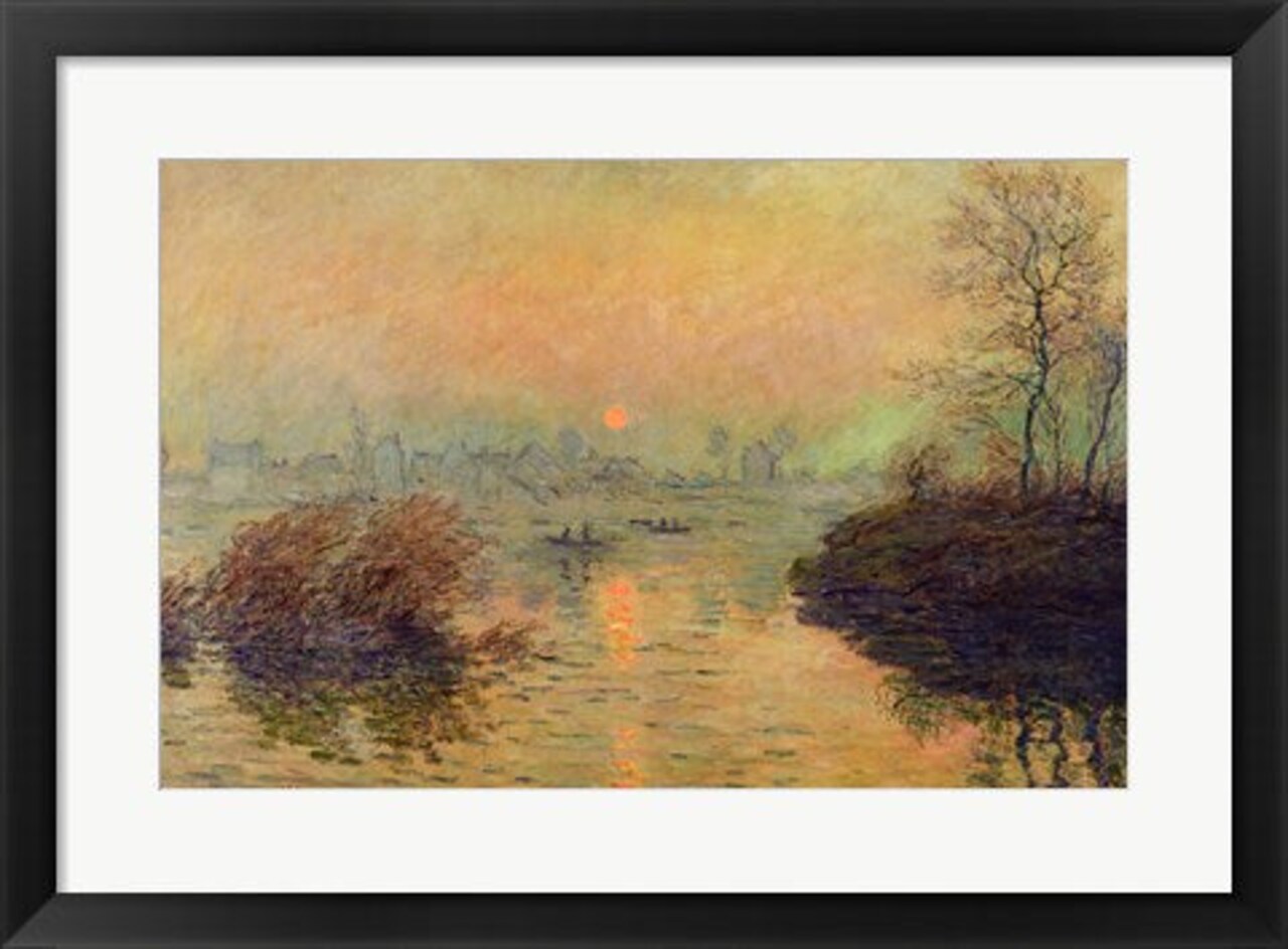 Framed Art Sun Setting over the Seine at Lavacourt. Winter Effect, 1880 by Claude Monet Wall Decor 18x24 Artwork